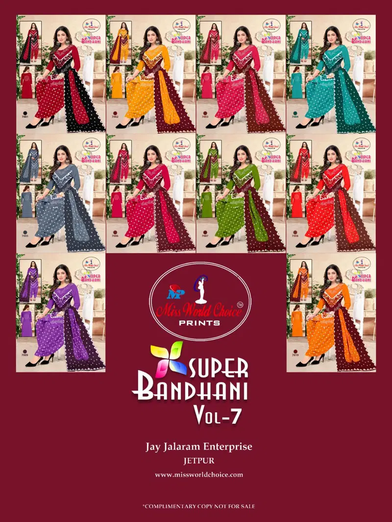 Super Bandhani Vol 7 By Miss World Printed Cotton Dress Material Wholesale Price In Surat